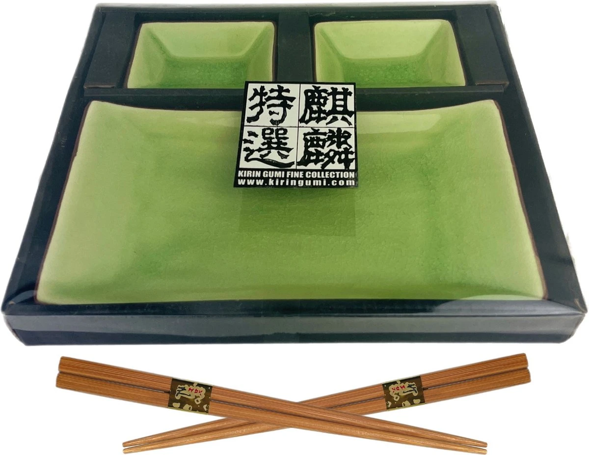 Sushi Servies Set 2 Personen | Groen | Luxe Sushi Servies | Handgemaakt | Sushi Bord En Schaaltjes | 2 Paar Chopsticks | Japanse Kwaliteit | Kirin Gumi Fine Collection | Keramiek | Vaatwasser Bestendig | 5-delig 3 Sushi Servies Set 2 Personen | Groen | Luxe Sushi Servies | Handgemaakt | Sushi Bord En Schaaltjes | 2 Paar Chopsticks | Japanse Kwaliteit | Kirin Gumi Fine Collection | Keramiek | Vaatwasser Bestendig | 5-delig