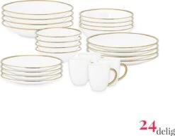 Vtwonen Serviesset - Wit-Goud - Porselein - 24-delig 36 Vtwonen Serviesset - Wit-Goud - Porselein - 24-delig -Tefal Winkel 1200x940