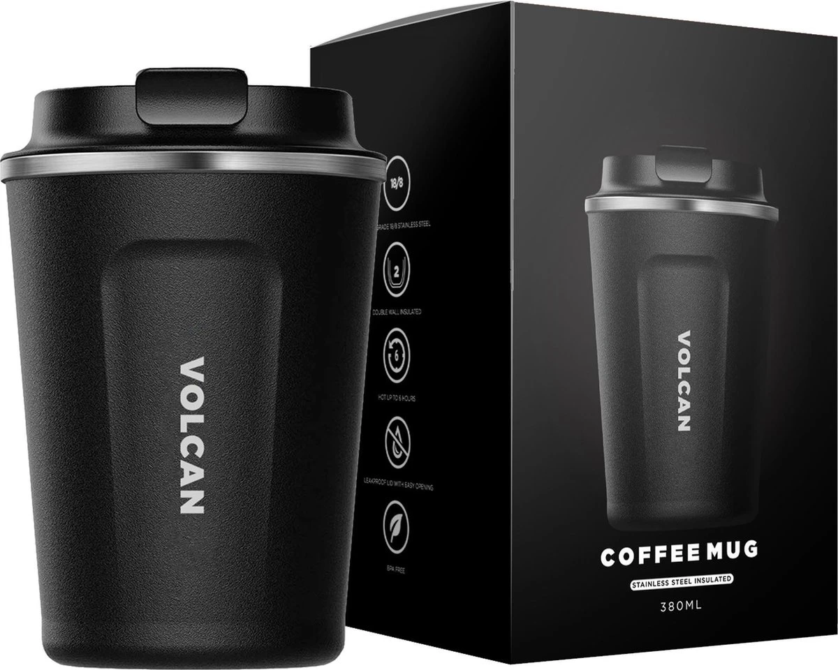 Volcan RVS Koffiebeker To Go - Thermosbeker - Theebeker - Coffee - Zwart 3 Volcan RVS Koffiebeker To Go - Thermosbeker - Theebeker - Coffee - Zwart