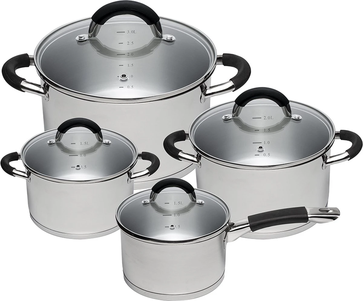 Sola Pannenset Venice - 4 Delig - Ø 16,16,18,20 Cm - Zilver - RVS - Sandwichbodem 3 Sola Pannenset Venice - 4 Delig - Ø 16,16,18,20 Cm - Zilver - RVS - Sandwichbodem