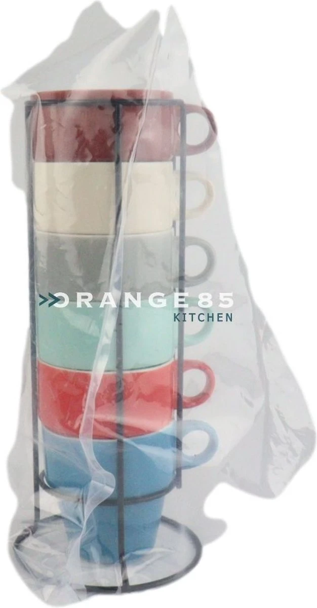 Orange85 Koffiekopjes - Met Houder - Set Van 6 - Gekleurd - 300 Ml - Keramiek 8 Orange85 Koffiekopjes - Met Houder - Set Van 6 - Gekleurd - 300 Ml - Keramiek - Afbeelding 6