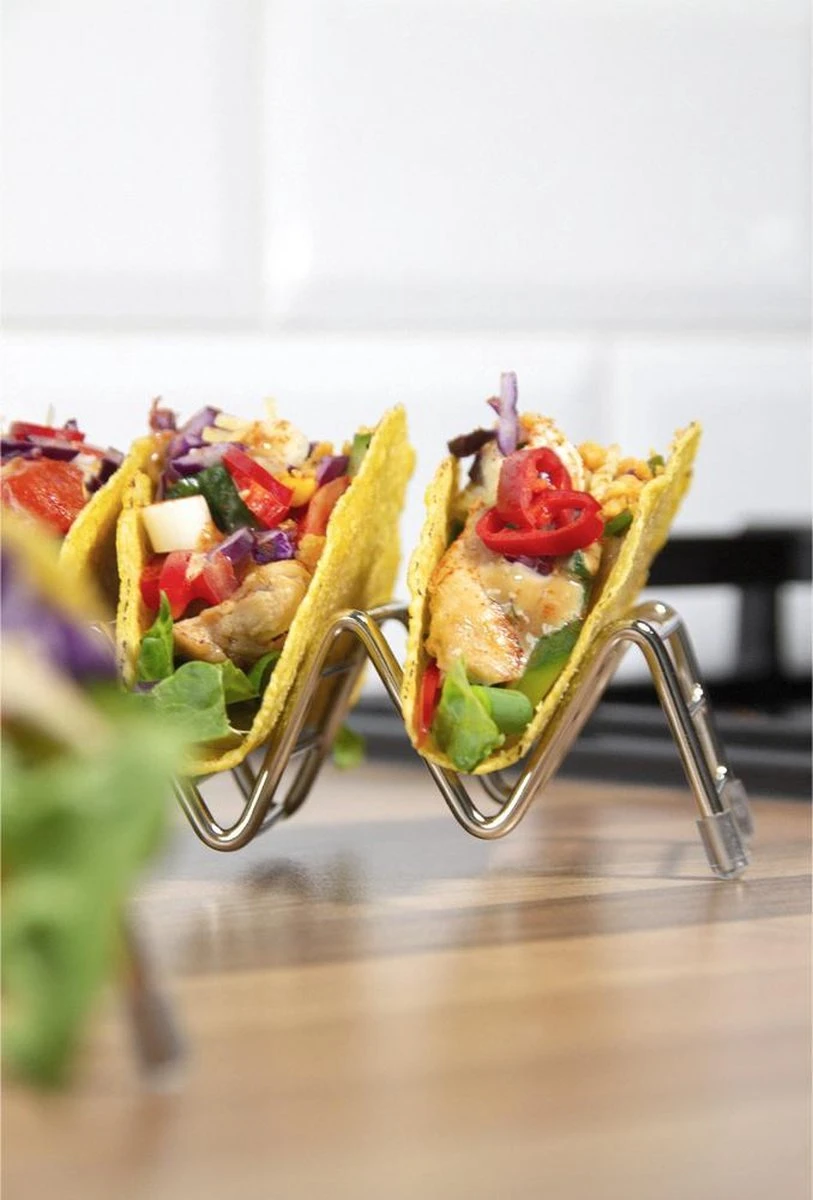 Krumble Taco Houder - Taco En Tortilla Houder Voor 4 Stuks - Serveerschalen - Koken & Tafelen - Kookgerei - Snack- & Tappasschalen - Metaal - Zilver 7 Krumble Taco Houder - Taco En Tortilla Houder Voor 4 Stuks - Serveerschalen - Koken & Tafelen - Kookgerei - Snack- & Tappasschalen - Metaal - Zilver - Afbeelding 5