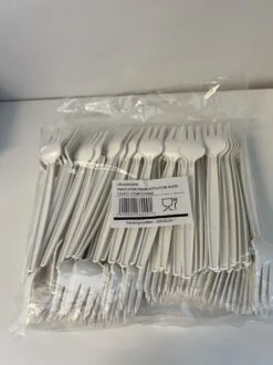 Tefal Winkel 11 CPLA Bio Snackvork Met Snijrand 13cm WIT 100 Stuks | 100% Composteerbaar. Voor Horeca Friet, Snack, Eten, Partyfeest