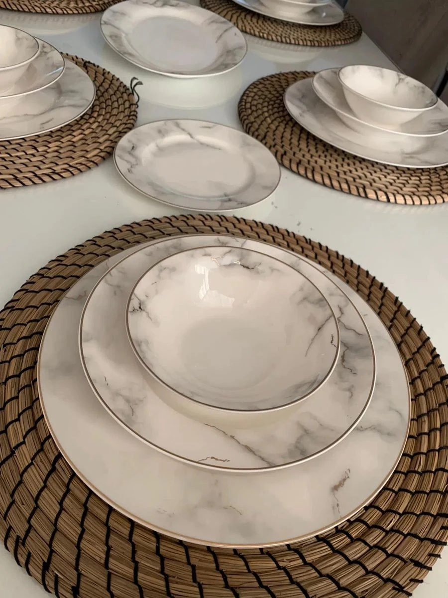 Selinex Porselein Serviesset Wit Marmer Goud 25-delig 4 Selinex Porselein Serviesset Wit Marmer Goud 25-delig - Afbeelding 2