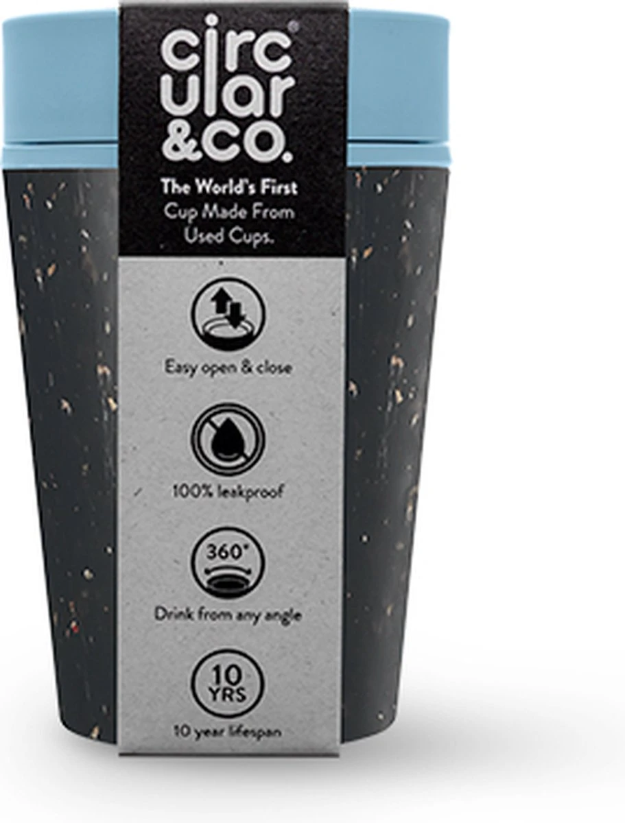 Circular&Co. Herbruikbare To Go Koffiebeker (rCUP) Zwart/blauw 8oz/227ml 3 Circular&Co. Herbruikbare To Go Koffiebeker (rCUP) Zwart/blauw 8oz/227ml